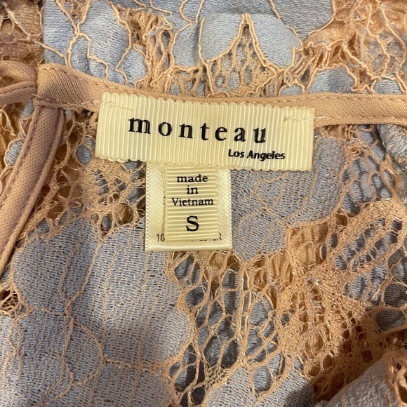 Monteau Blue & Tan Lace Tank Top Size Small - Picture 4 of 5